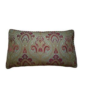 Gold & Red Jacquard Throw Pillow With Braided Trim 35" X 20"